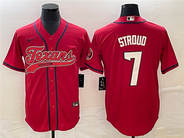 Houston Texans #7 C.J. Stroud Red With Patch Cool Base Stitched Baseball Jersey